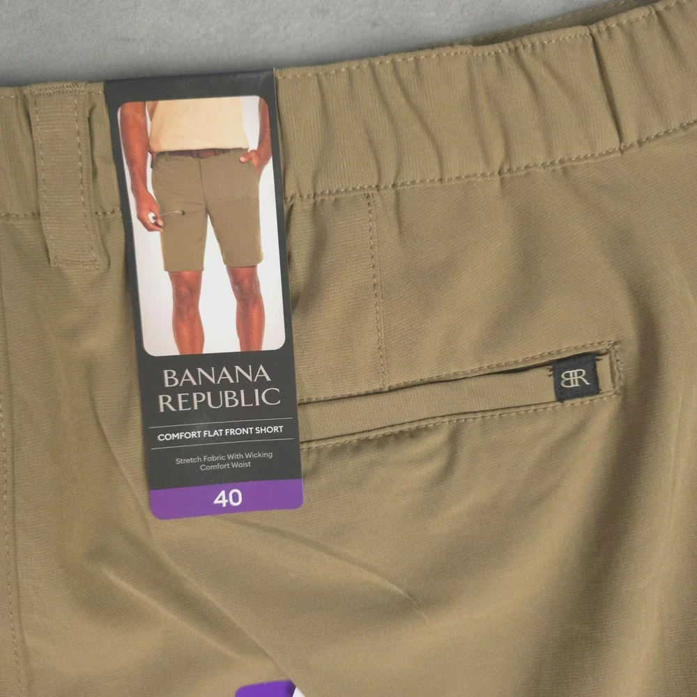 New Banana Republic Mens Comfort Flat Front Shorts Elmwood Tan Stretch 40
